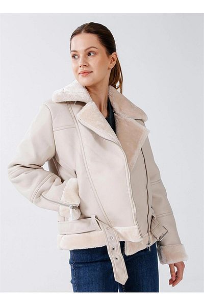 ONLY 15260002 Cross Zippered Leather Coat with Thread