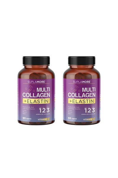 Suplamore Collagen Multi Collagen and Elastin - Hydrolyzed Type1, Type2, Type3 - 90 Tablets x2