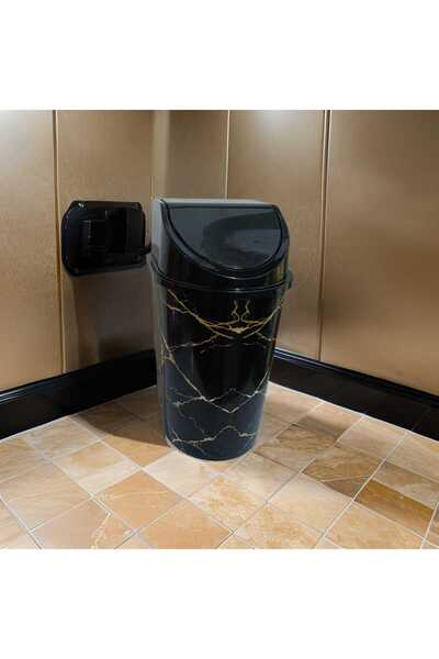 abnturk 10 Lt. Klick Kapaklı Lüks Çöp Kovası-Siyah Mermer desenli Dekoratif P...