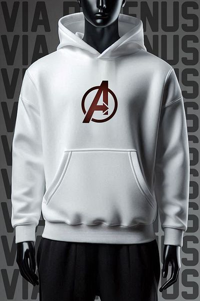 Vordevia Avengers Printed - Φαρδιά φούτερ με λευκή κουκούλα με 3 νήματα καγκουρό