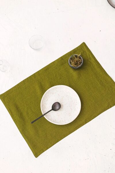 miyolin Yıkanmış Keten Yağ Yeşili 2'li Kumaş Peçete, Keten Amerikan Servis 35...