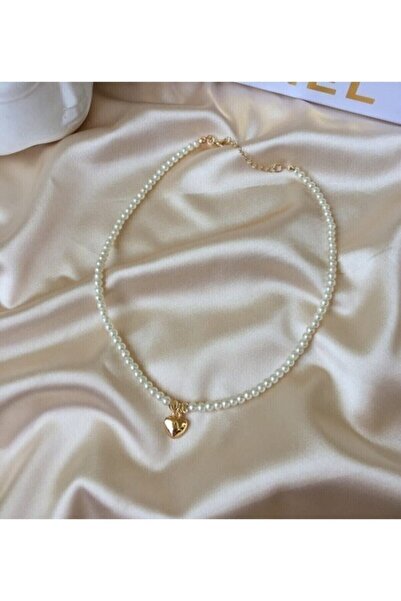 X-Lady Accessories Altın Renk Incili Gold Kalp Uçlu Kolye - 3126