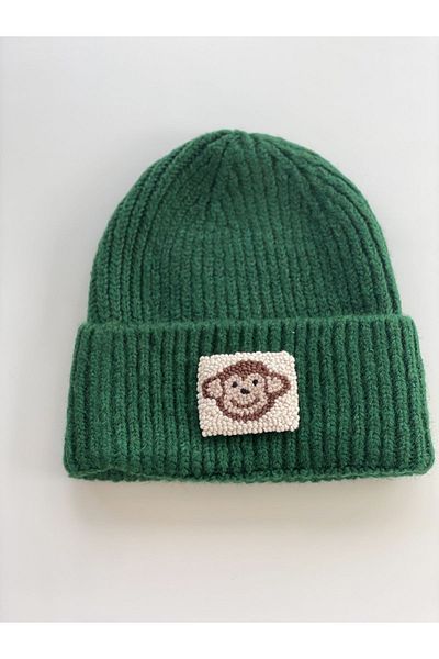 byebruketenci Green Wool Luxury Monkey Punch Detailed Beret Green Beret New Year