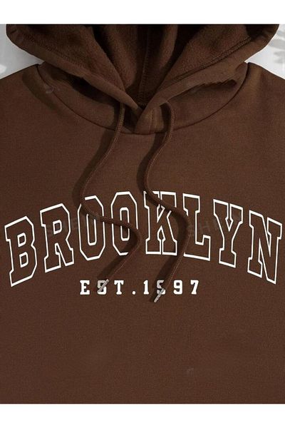 Boi Brooklyn 1997 Printed Unisex Oversize Hooded Sweatshirt - Μαύρο Μπεζ Μωρό