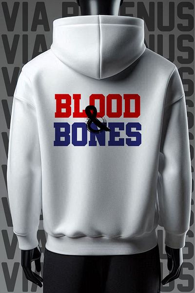 Vordevia Φούτερ Blood and Bones 3 νήματα με λευκή κουκούλα φαρδιά εφαρμογή - Μπροστινή και πίσω στάμπα