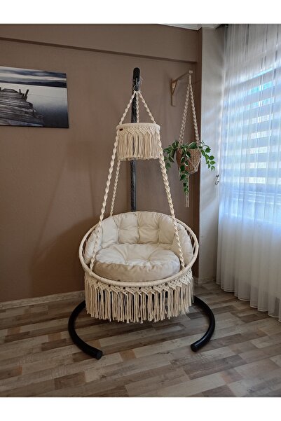 MERZANA Metal Salıncak, Makrome Salıncak, Bahçe Balkon Salıncağı