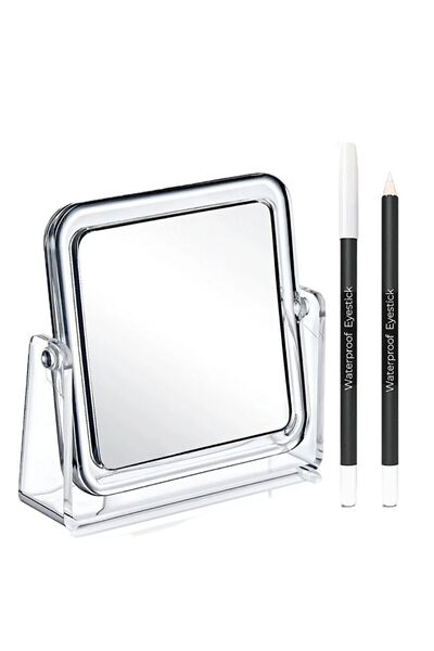 Nofella Masaüstü Çift Taraflı Kare Makyaj Aynası + Beyaz Göz Kalemi