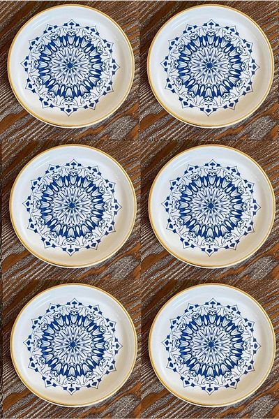 AYBABA STORE Porcelain Anthracite Patterned Tea Plate 6 Pieces
