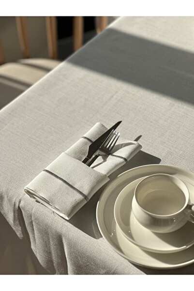 creaminhome طقم مفرش طاولة مخطط باللون الفضي (يتضمن مفرش المائدة والعداء والم...