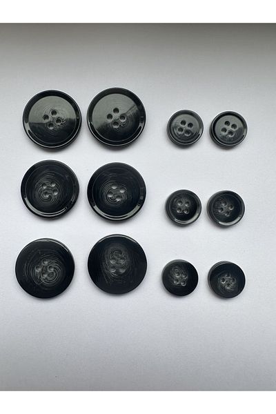 aensia Black on Gray Marble Marble Pattern Design Button Plain Polyester Button - Pack of 12 (6 Large+6 Small)