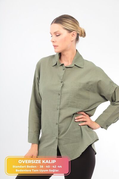 JAWEN Kadın Oversize Yeni Sezon Konfor Modeli Cepli Keten 4 Mevsim Geniş Kalı...