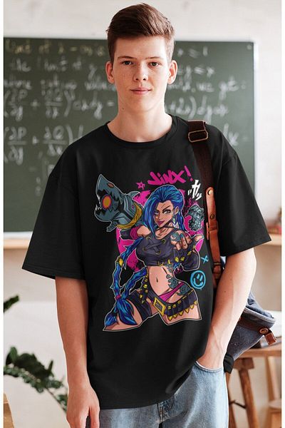 Fuddy Moda Μπλουζάκι Unisex Oversize Anime με στάμπα - L O L Jinx