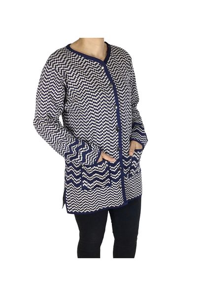 ECE GİYİM Patterned Women's Thick Winter Cardigan - with Buttons and Pockets