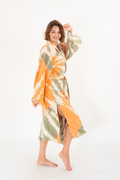 NAURA Concept Halat de baie Tie Dye Muslin Kimono - Rochie de plajă 100% bumbac