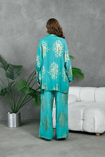 lovebox Foil Printed Women's Shirt and Trousers Set - Viscose Set of Two