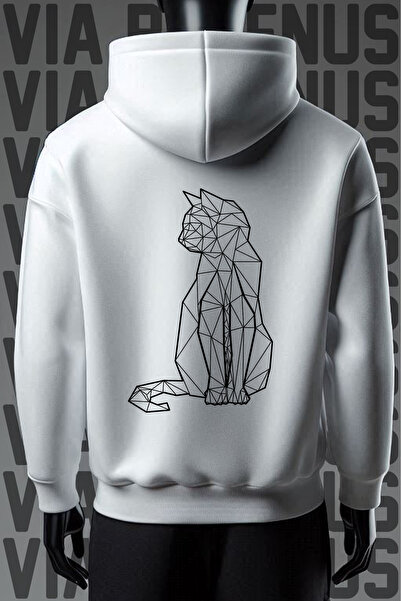 Vordevia Φούτερ με στάμπα γάτα με λευκή κουκούλα - 3 νήματα