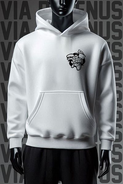 Vordevia Φούτερ Eat Sleep Game 3 Thread White Hoodie - Εκτύπωση μπροστά και πίσω