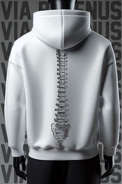 Vordevia Φούτερ BONES 3 νήματα φαρδιά εφαρμογή με λευκή κουκούλα - εμπρός και πίσω