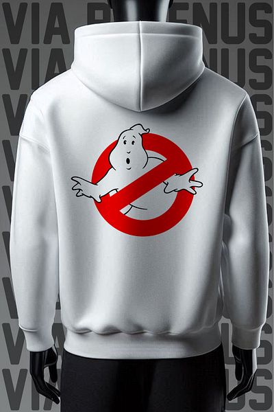 Vordevia Φούτερ Ghost Busters με λευκή κουκούλα - 3 νήματα, φαρδιά εφαρμογή, εμπρός και πίσω στάμπα