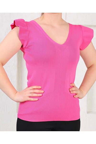 T Guel بلوزة نسائية ذات أكتاف مريحة باللون الوردي