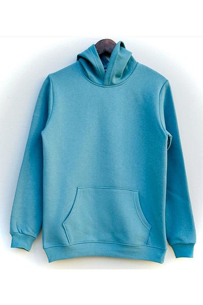 Moda Işık Φούτερ Petrol Green Color Kangaroo Pocket Hooded Cordless 3 νήματα Raster Oversize