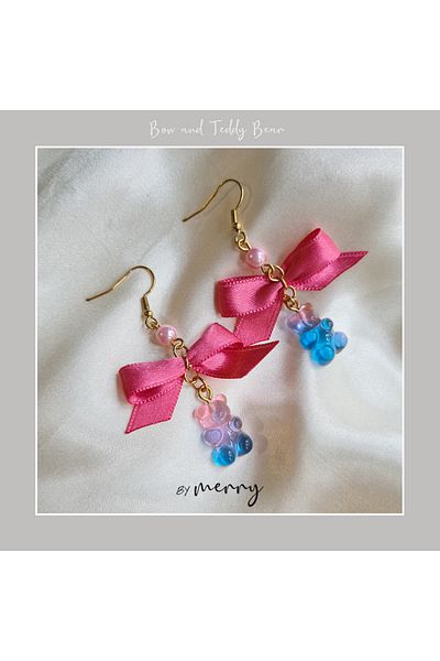 by Merry Teddy Bear Bow Earrings - Lolita and Haribo Model