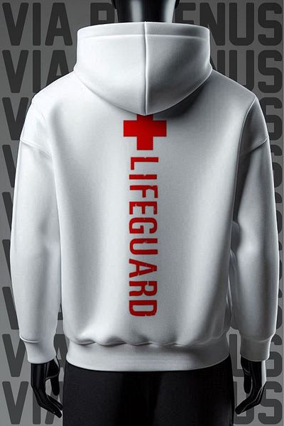 Vordevia Φούτερ Lifeguard 3 Thread White Hooded Wide Fit - Εμπρός και πίσω εμπριμέ