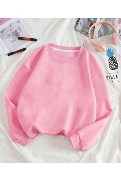 Boi Φούτερ Unisex Oversize - Crew Neck, Άνετη εφαρμογή, Μαύρο Λευκό Ροζ χωρίς εκτύπωση