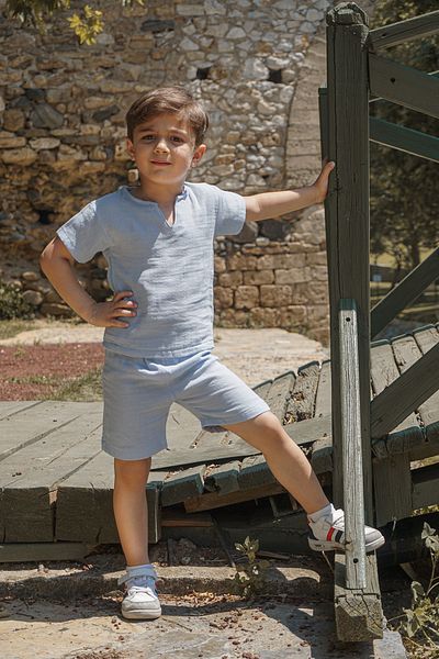 RISTAK Muslin Short Sleeve T-Shirt and Shorts for Boys - Set of 2