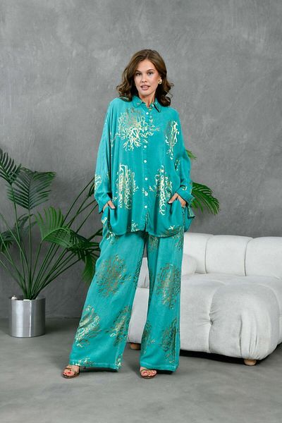 lovebox Foil Printed Women's Shirt and Trousers Set - Viscose Set of Two