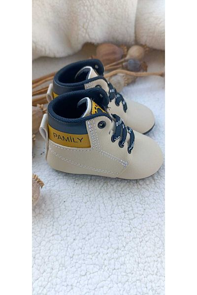 Bilge Trend Baby Boy Cream Colored Soft Sole Baguette Booties - for 0-6 and 6-12 Months