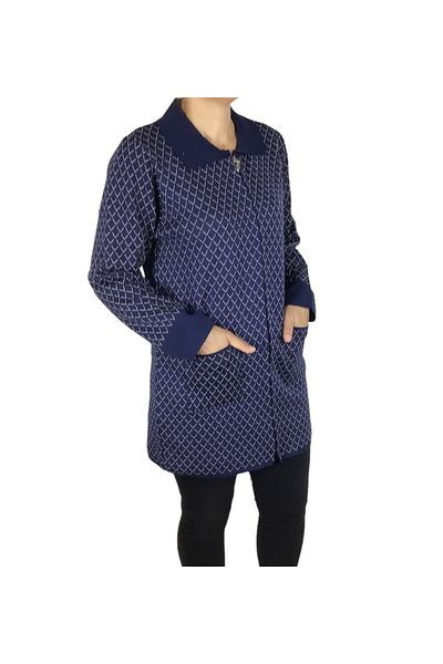 ECE GİYİM Patterned and Zippered Thick Winter Cardigan - Women's, Collared Pockets