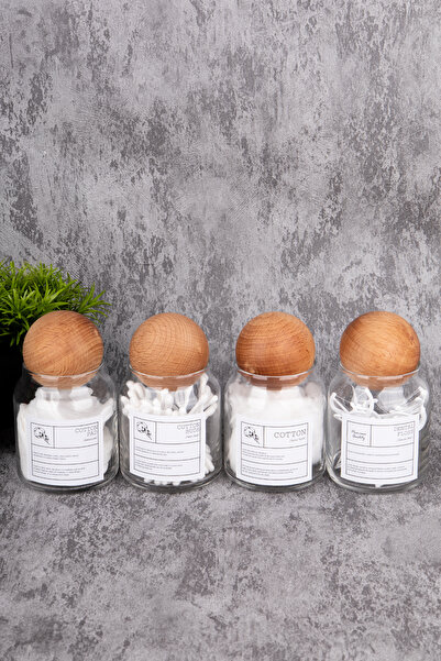 MODA OZY 4 τμχ 300ml Βαμβακερό/Αυτιά/Μακιγιάζ/Βάζο οδοντικό νήμα Γυάλινο Οργανωτής Μπάνιου - Με Καπάκι Μπάλας