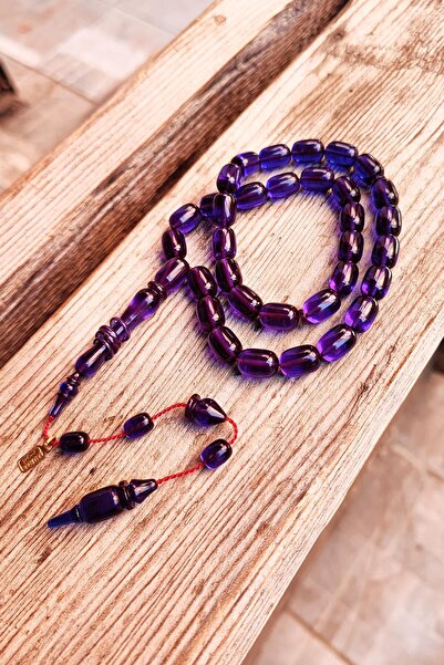 Vip Kehribar 8x12 mm İmame Halkalı Lacivert Zar Kehribar Tesbih - Ebu Sırr Us...