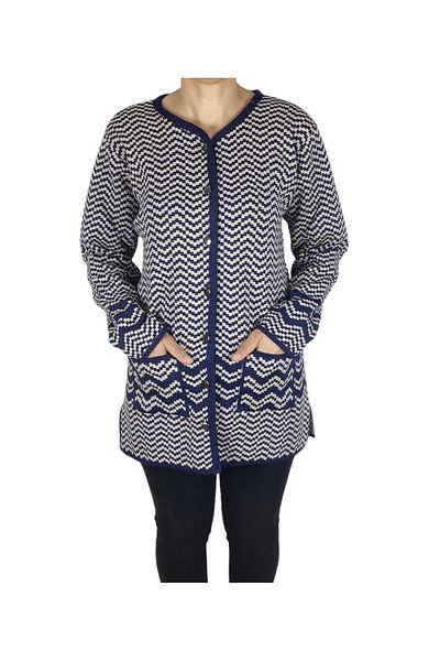 ECE GİYİM Patterned Women's Thick Winter Cardigan - with Buttons and Pockets