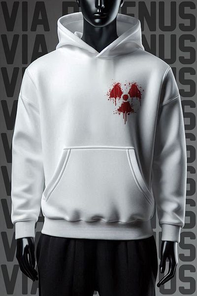 Vordevia Φούτερ με φαρδιά εφαρμογή Danger 3 Thread White Hooded - Μπροστινό και πίσω τύπωμα
