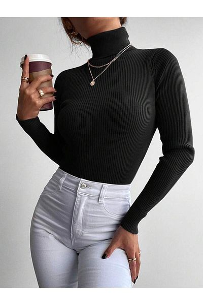 Bengi Clothing Pulover din tricot cu nervuri cu gât - mânecă lungă