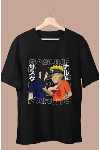 Fuddy Moda Oversize kroj Naruto i Sasuke Štampano T-shirt , unisex anime Štam...