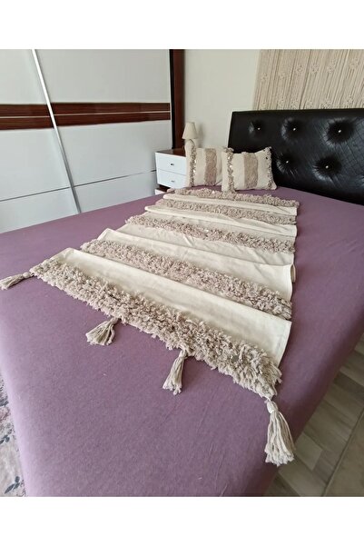 Kübrahome Bohem Tarzda Çift Kişilik Yatak Koltuk Örtüsü Şalı Gümüş Pul Detaylı Punch Nakış