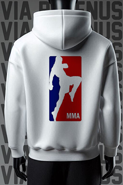 Vordevia Hanorac cu glugă alb cu imprimeu MMA față și spate, cu 3 fire