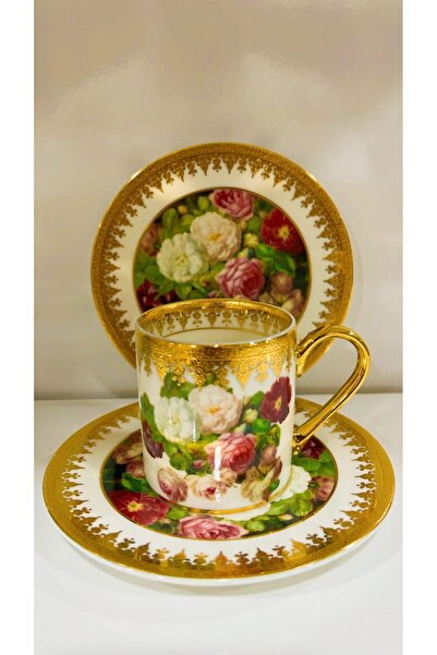 ROY KING Evimsahane Mihrimah Afitap Vintage 24 K Altın Kaplama Kahve Fincan T...