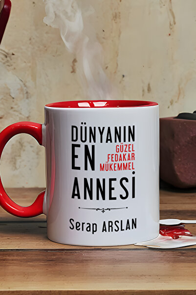 Hedizu Kişiye Özel Anneye Hediye Kupa Bardak Kırmızı Annelere Doğum Günü Hedi...