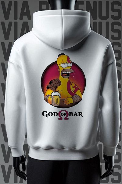 Vordevia Φούτερ God Of War 3 με λευκή κουκούλα με φαρδιά εφαρμογή - Μπροστά και πίσω τυπωμένο