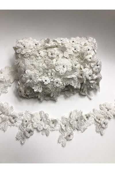 Hobigram Διακοσμητική κορδέλα Off White 3D Floral Ribbon – Διακοσμητική κορδέλα, κομψό σχέδιο, γυναικείο αξεσουάρ