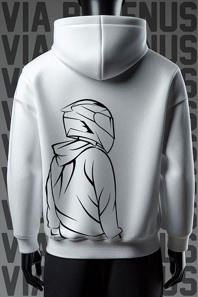 Vordevia Motorcycle Printed White Hooded Sweatshirt - 3 Thread, Wide Fit