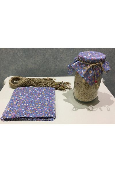 El Emeği 25 Pieces of Blue Jar Lid Fabric (Cover) and Beaded Binding Rope