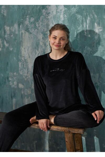 İpek Γυναικείο Σετ Πιτζάμες Μακρυμάνικο Βελούδινο Plus Size