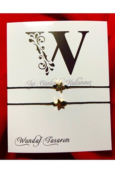 wundaf tasarım Anne Kız Çocuk Kombin Altın Kaplama Yıldız Figürlü Siyah Ip Bi...