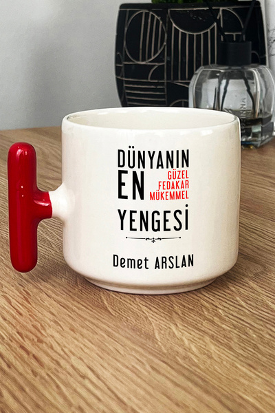 Hedizu Kişiye Özel Dünyan En Güzel Yengesi Kupa Bardak T Kulplu Kırmızı Yenge...