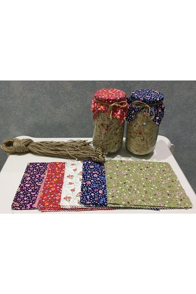 El Emeği 50 Pieces of Mixed Color Jar Lid Fabric (Cover) and Beaded Binding Rope